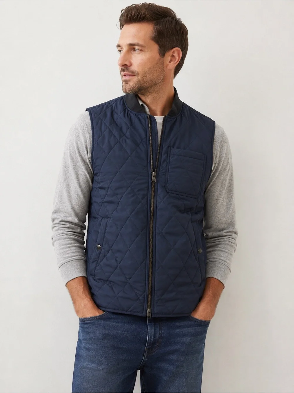 Banana Republic BR+ Tailoring Performance Quilted Vest Mens L Navy Water Resista